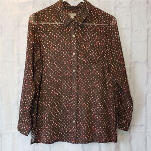 J. JILL  Semi-sheer Brown Dotted Print Blouse XSP